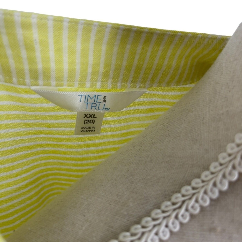 Time Tru Womens Button Front Tie Shirt Relaxed Yellow Stripe Short Sleeve 2XL 20 - Picture 12 of 13